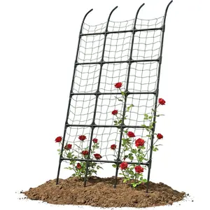8.8ft Leaning Garden Trellis, No-Drill Lean-to Design for Climbing Plants | PE-Coated Galvanized Steel Plant Support for Flowers & Vegetables, Rust-Proof & Space-Saving Vertical Gardening