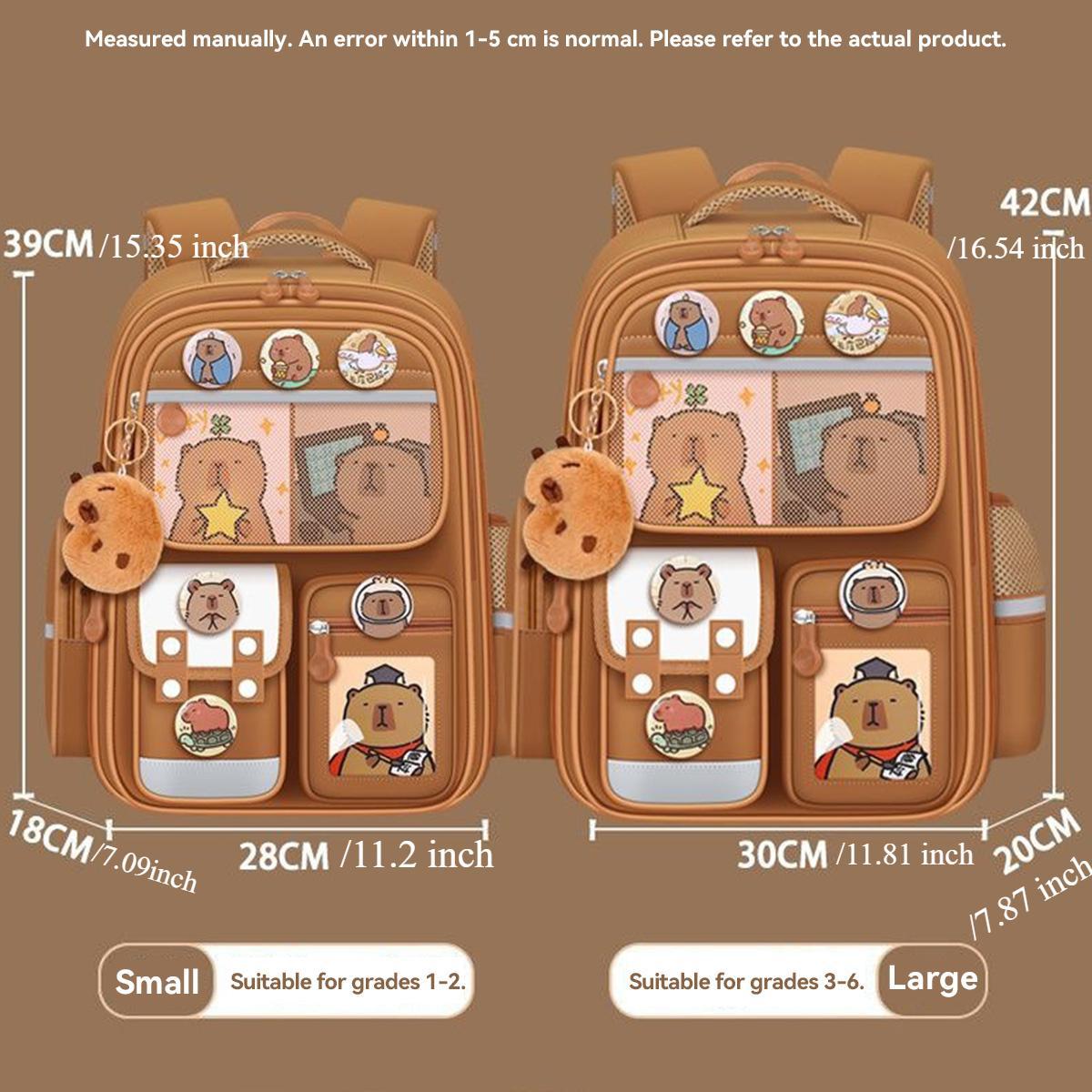 Cartoon Bear Pattern Backpack, 1 Count Large Capacity Waterproof with 6 Counts Badge & 3 Counts Cards & 1 Count Plush Pendant, Cute Versatile Backpack, Wear-resistant and Dirt-resistant Backpack for Students