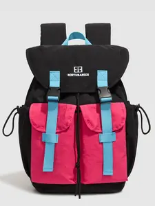 Colorblock Functional Flip-Top Drawstring Backpack, Lightweight Waterproof Hiking Bag, Large Capacity Commuter Bookbag, Ideal for Students & Outdoor Enthusiasts