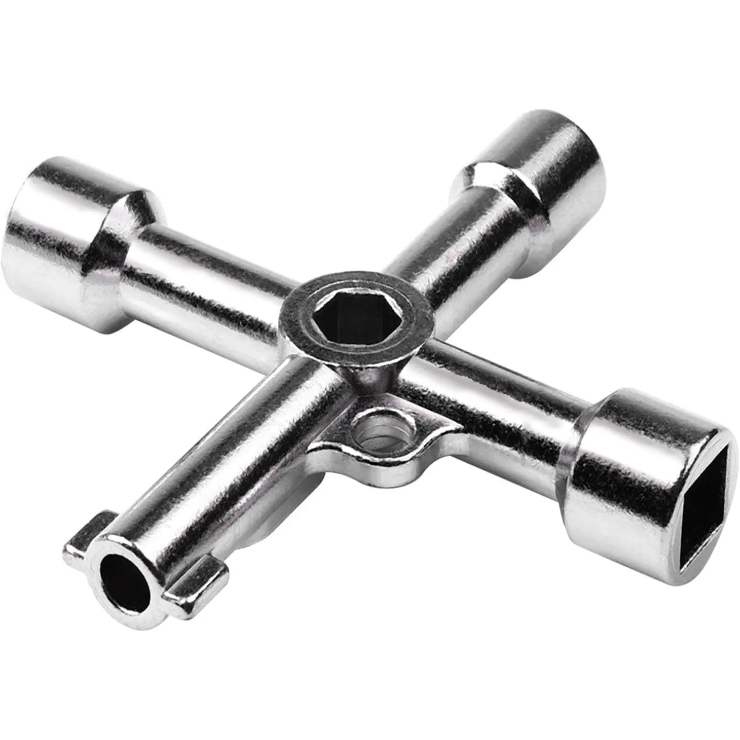 Electrical Cabinet Key, Surface Polished Antirust 4 Way Utilities Key,Triangle/Square/Panel Cross Key for Faucet,Gas Meter,Valve,Spigots,Electrical Cabinet Opening