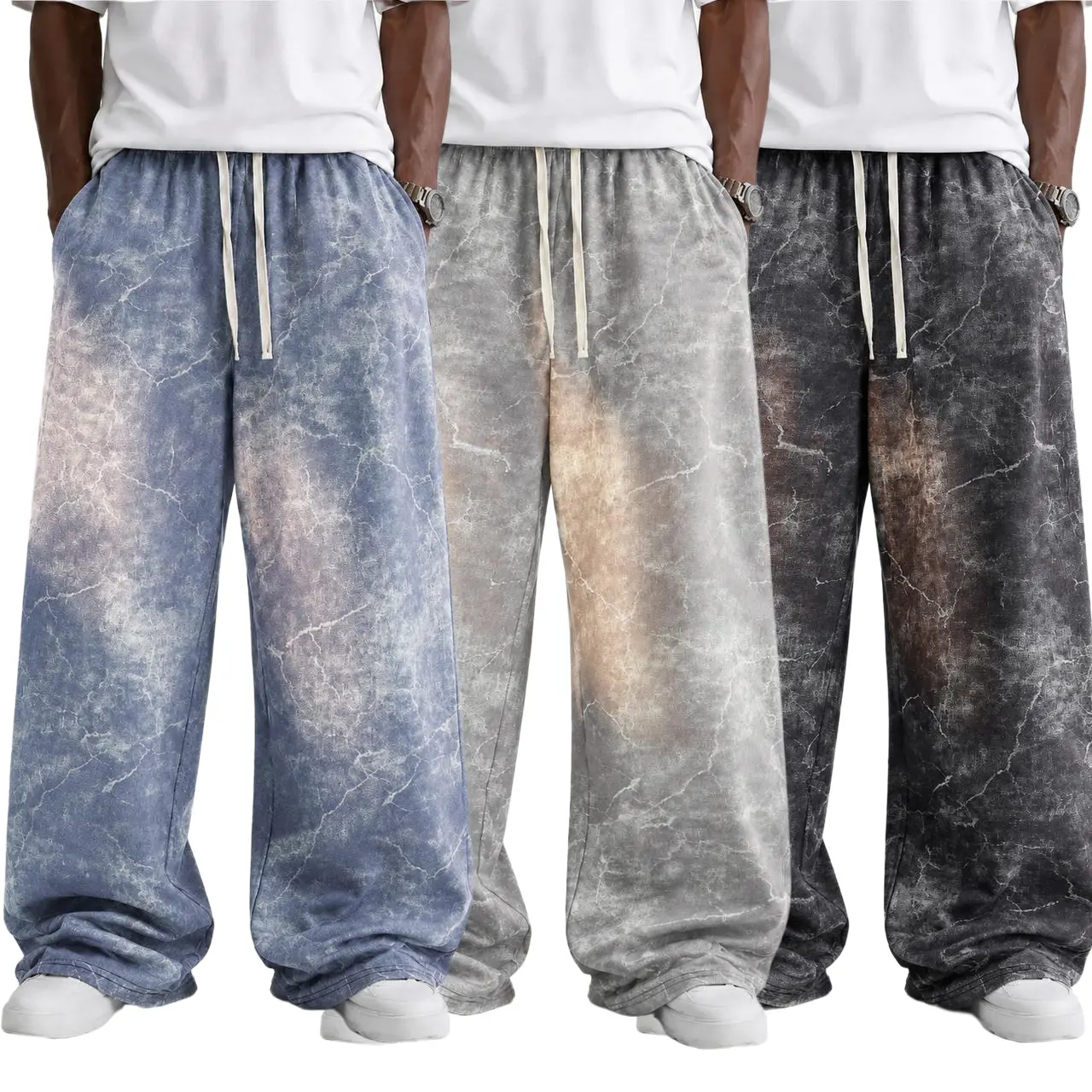 Veiskor Men's Baggy Wide Leg Jogger Pants Tie Dye Acid Wash Elastic Drawstring Waist Loose Fit Casual Streetwear Vintage Loungewear Sweatpants Trousers