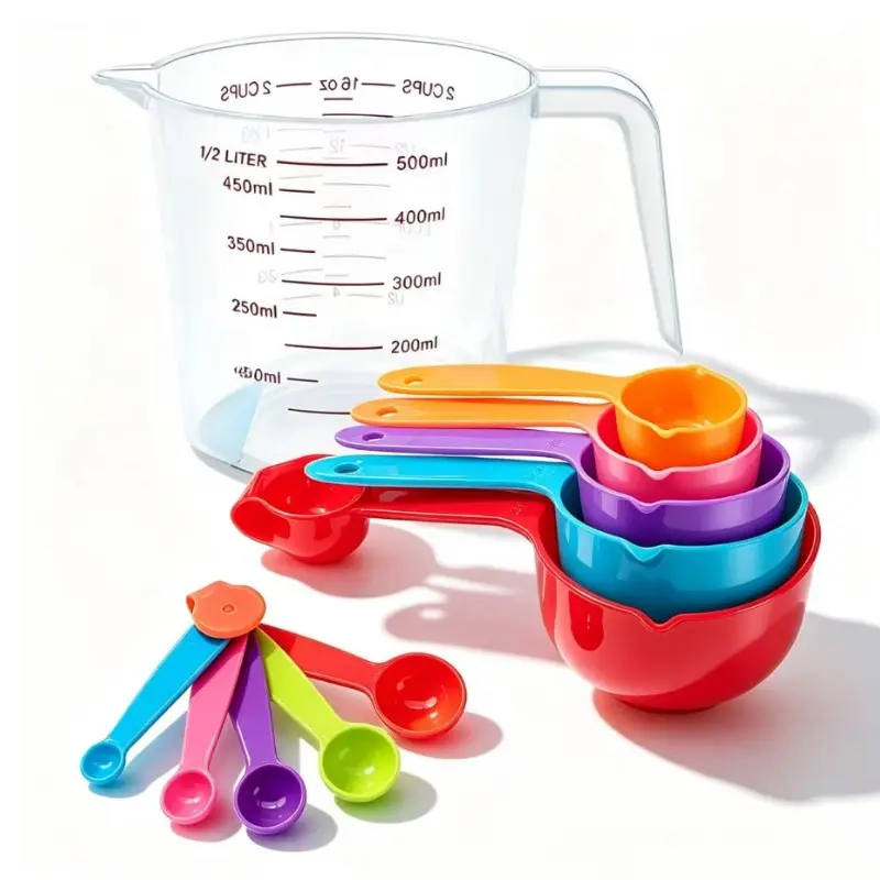 5-Piece Plastic Measuring Spoon Set, Colorful Spoons and Cups, Precision Measurement for Dry and Liquid Ingredients, Essential Kitchen Tools