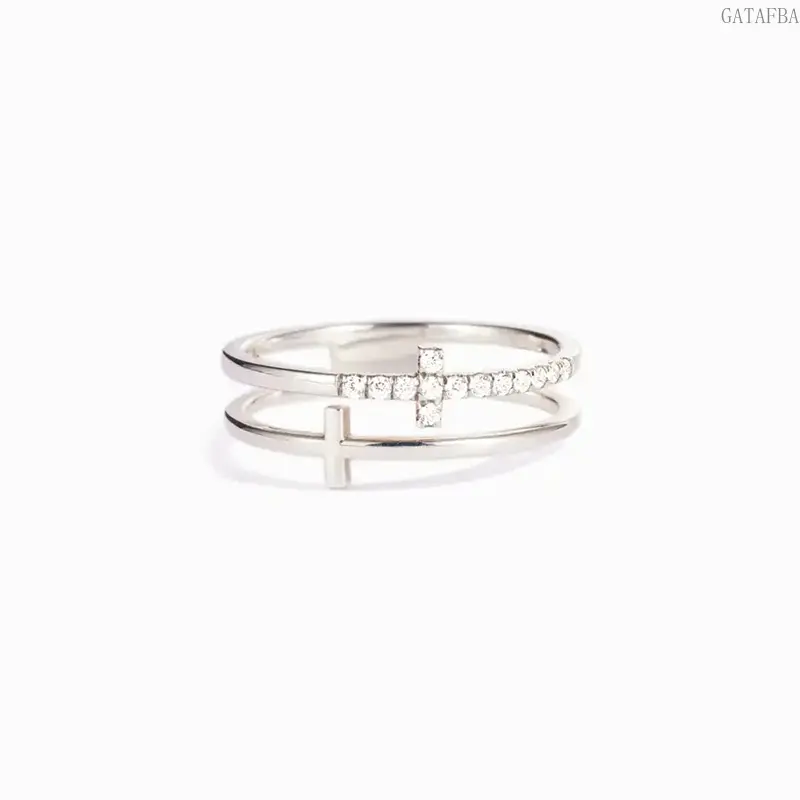 Dainty Double Layer Stack Ring for Women, Minimalist Cool Tone Open Adjustable Band, Trendy Unique Designer Finger Jewelry for Daily Casual Party & Birthday Gift