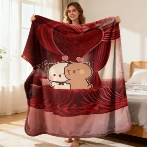 And DUDU DUDU LOVE BUBU Cute Cartoon Style Flannel Blanket Hypoallergenic, Suitable for All Seasons, Perfect for Home, Office, Travel, And Camping, an Ideal Gift for Valentine's Day, Easter-280GSM