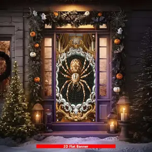 Baroque Pattern Giant Spider Halloween Front Door Banner, Halloween Decorations, Porch Sign, Haunted House Prop, Party Backdrop, Yard Decor, Photography Background, Window Display, Perfect for Creating Spooky Atmosphere