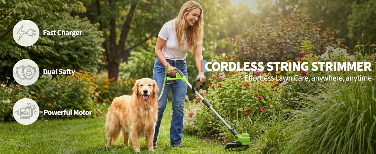 20V Weed Wacker Cordless with 2 x 2.0Ah Batteries & Charger, 12'' Electric Weed Eater String, Grass Trimmer with 8 Replacement Line, Battery Powered String Trimmer for Lawn Yard Patio Garden