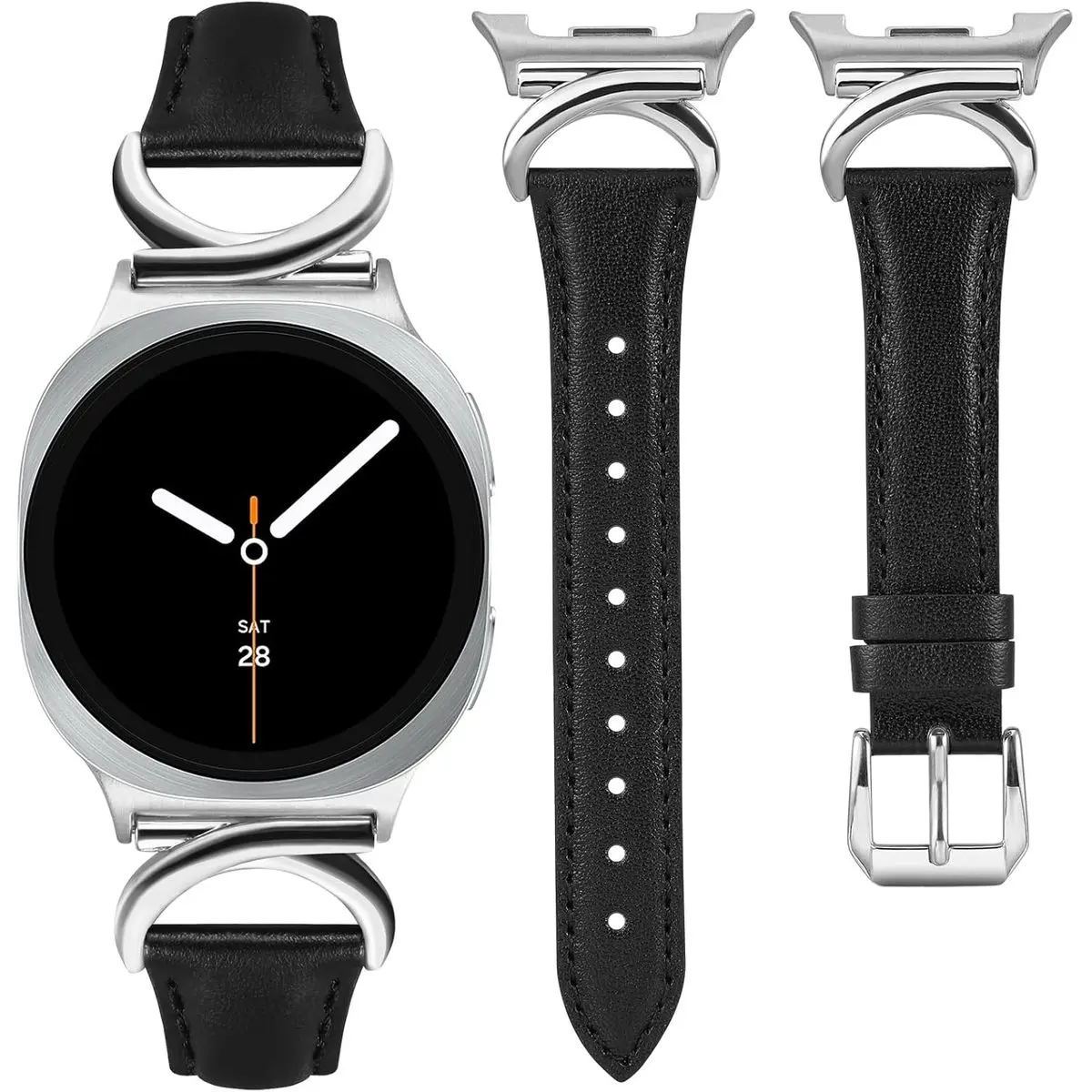 Women's No-Gap 1-Click Slim Dressy Leather Band for Samsung Galaxy Watch 8 (40/44mm) & Watch 8 Classic (46mm) - C-Shape Metal Buckle Strap, Not for Other Models