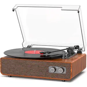 Vinyl Record Player 3-Speed  Record Player with Upgraded Speakers | , Non-Adjustable Counterweight |  Outpt AUX Input | Light Brown  LP Turntable
