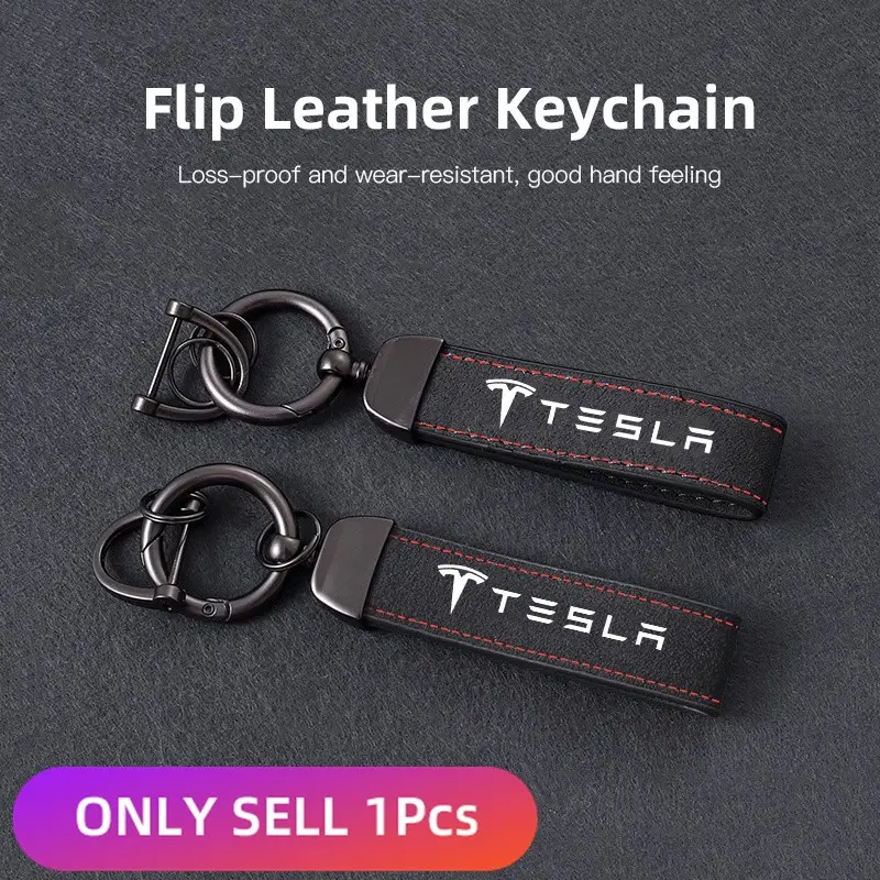 1Pcs Premium Vintage Suede Leather Car Keychain Durable Metal Car Key Ring For Tesla Model 3 Model S Model X Model Y Cybertruck Roadster SpaceX
