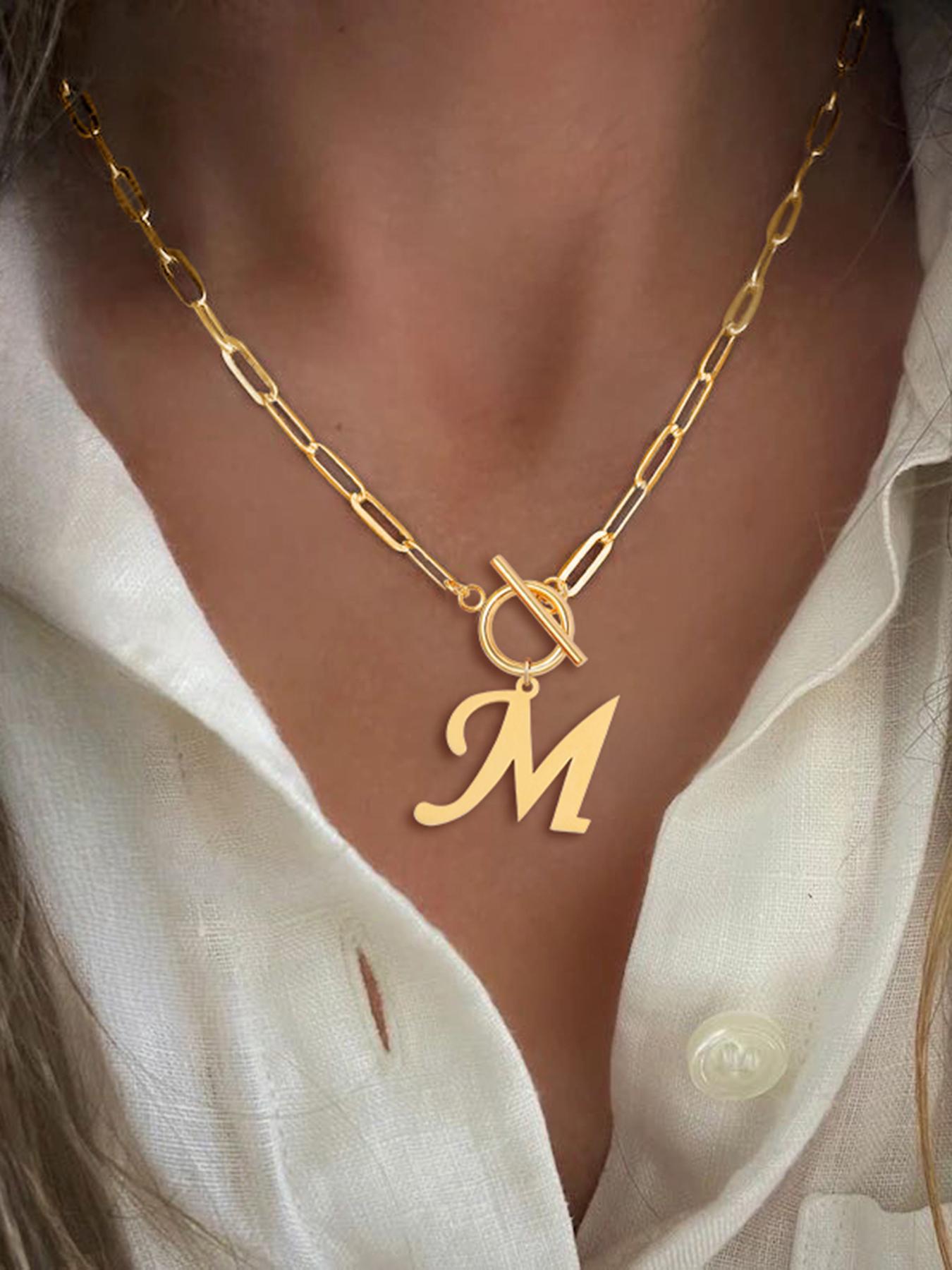 Letter Pendant Necklace, Necklace Initial for Women, Stainless Steel Ot Buckle Jewelry for Party, Daily Clothing Decor, Trendy All-match & Exquisite Jewelry for Birthday Gift