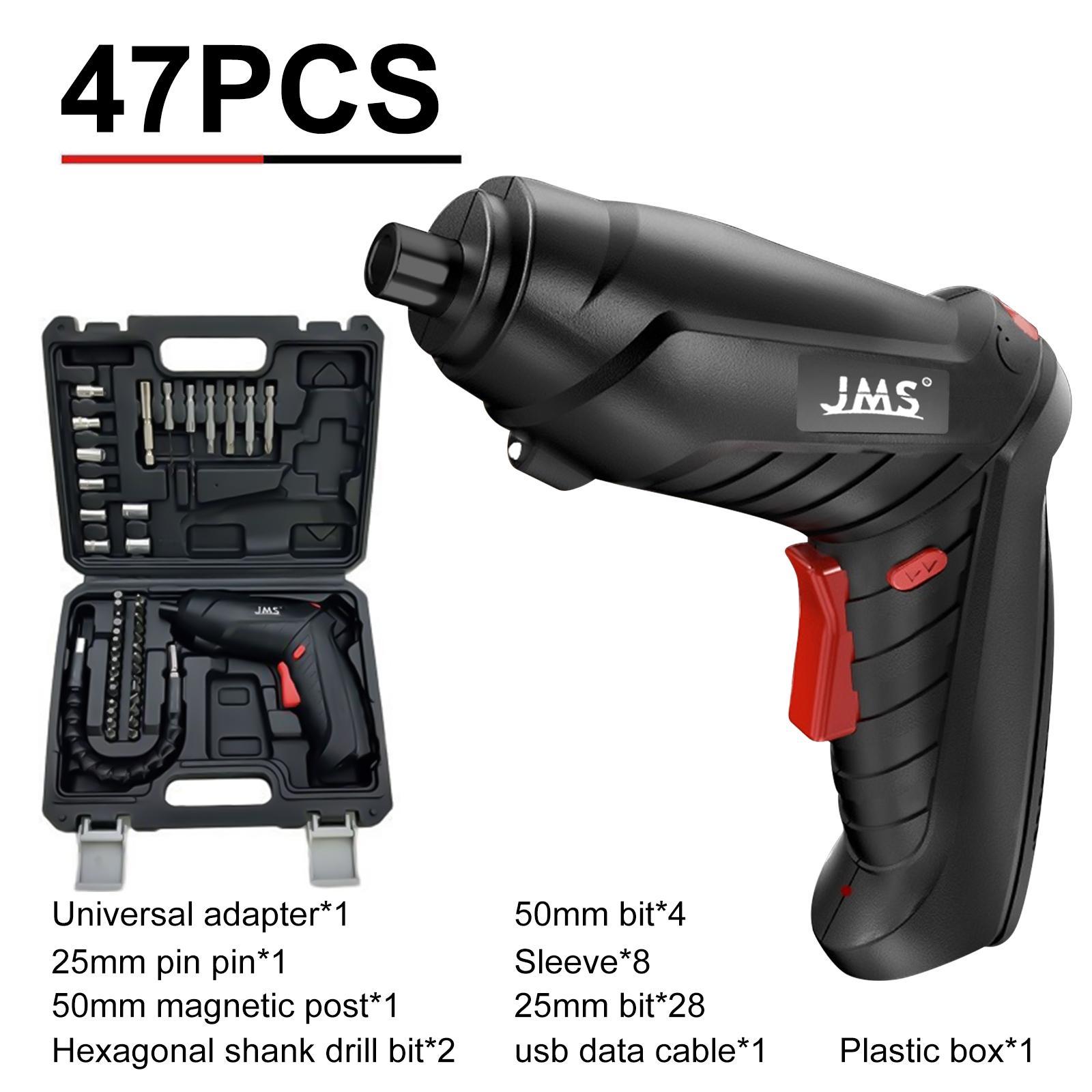 3.6V Lithium Ion Rechargeable Screwdriver Set – 3.5Nm Maximum Torque, 1.8Ah Cordless Tool with LED Light, 47-Piece Accessory Kit, Black