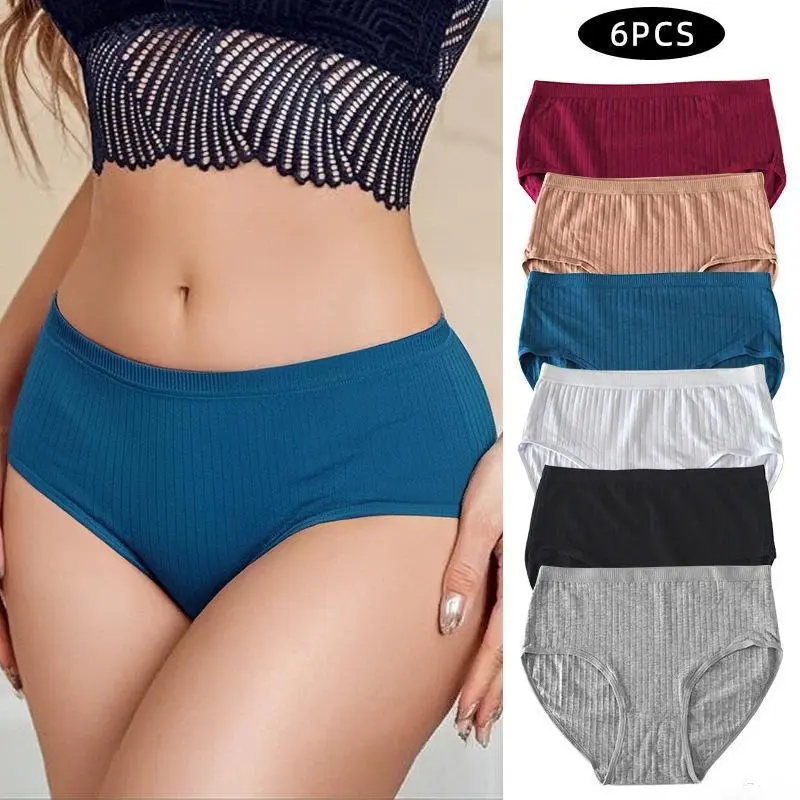 Women's High-Waist Satin Briefs - 6 Pcs Plus-Size Intimates with Cotton Crotch, All-Seasons Breathable Comfy Underwear
