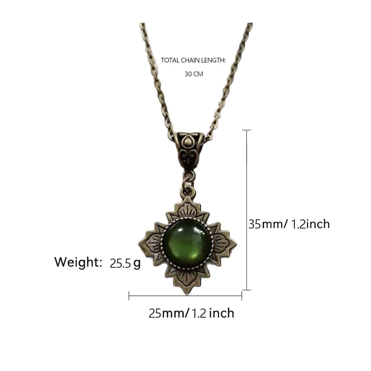 Vintage Necklace Bronze Cross Pendant with Green Stone Medieval Victorian Gothic Style
