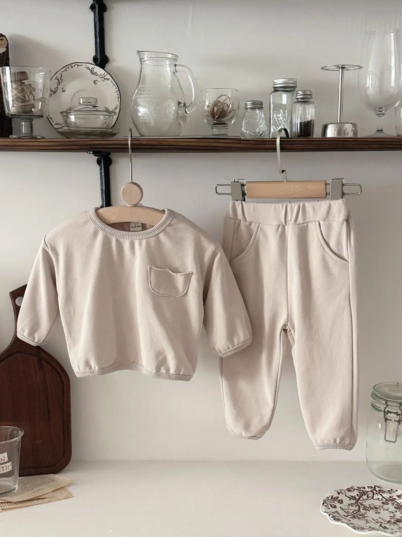 Soft Baby Spring Fall Two-Piece Set, Simple Round Neck With Pockets Sweatshirt, Loose Fit Elastic Waist Long Pants, Kids Clothing