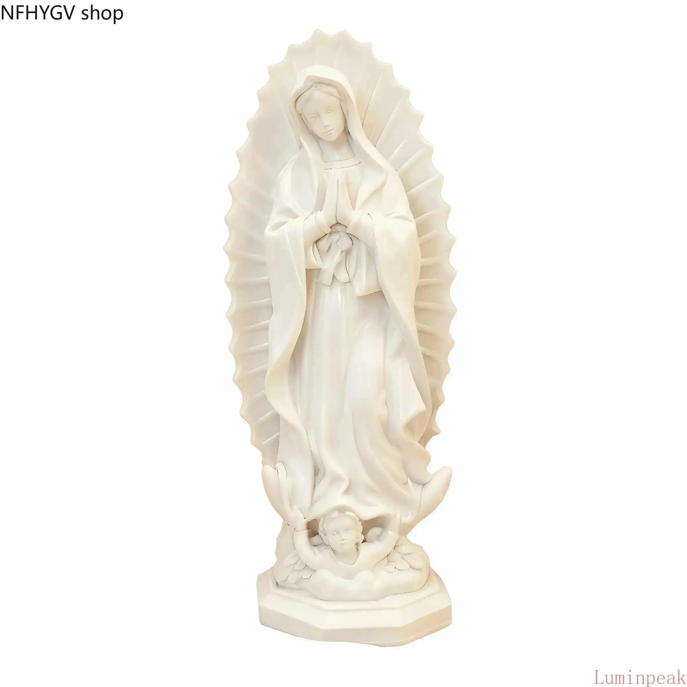 Virgin Mary of Guadalupe Resin Figurine, Classic White Religious Tabletop Statue, Decorative Ornament Accessory For Home Altar Living Room Display, Spiritual Gift For Devoted Individuals Indoor Home Layout Styling Use