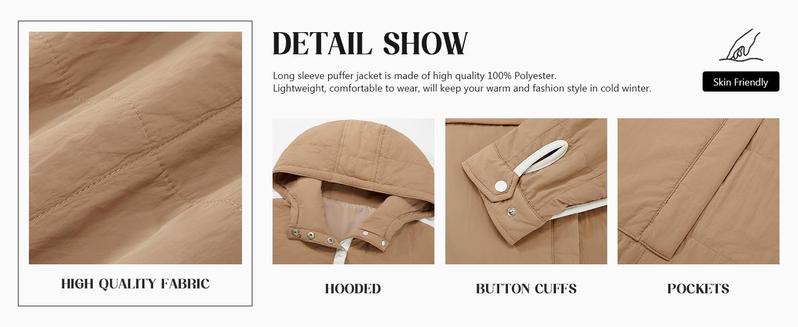 Imily Bela Womens Puffer Pullover Jacket Winter Quilted Hoodies Contrast Trim Hooded Puffy Coat Outerwear with Pockets