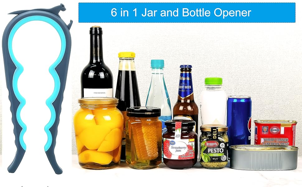 Jar Opener Bottle Opener and Can Opener for Weak hands, Seniors with Arthritis and Anyone with Low Strength, Mutil Jar Opener Get Lids Off Easily (Blue and Grey)