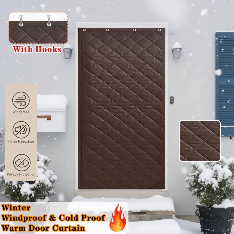 Thick Quilted Insulated Door Curtain, Windproof Cold Weather Door Shade, Durable Winter Warm Door Cover, Suitable for Front and Back Doors