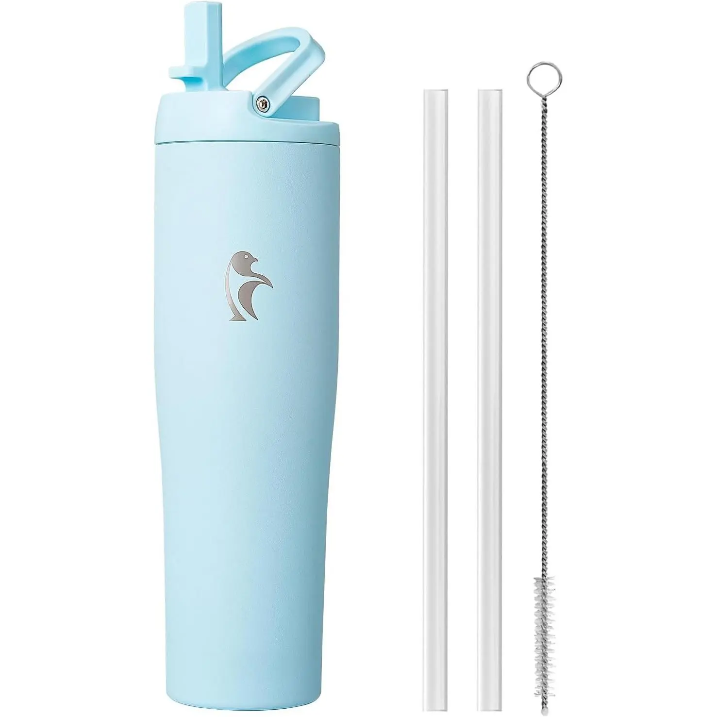 Water Bottle 40 oz Fits  Cup Holder, Slim Tumbler Stainless Steel with Straw & Handle, Vacuum Flask Leakproof Wide Mouth for Travel  Gym, Blue