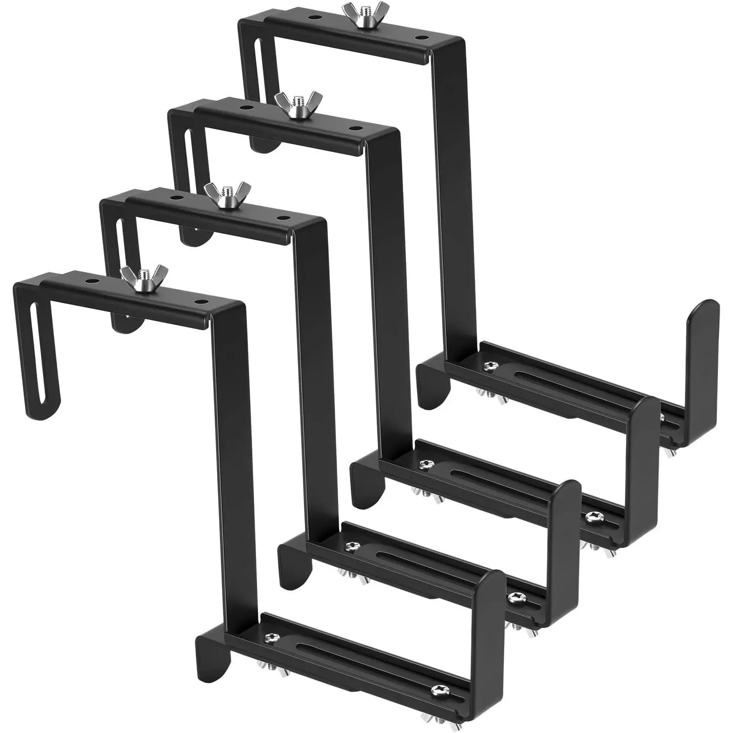 Planter Box Brackets - 4 Pack Adjustable Metal Plant Support Brackets for Outdoor Deck Railing & No-Drill Window Use, Metal Brackets