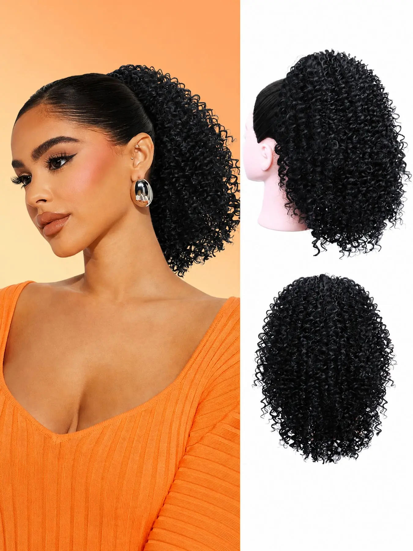 Drawstring Synthetic Ponytail Extension 10inch Short Afro Kinky Curly, Perfect for Women, All-Season Hair Accessory, Stylish and Versatile