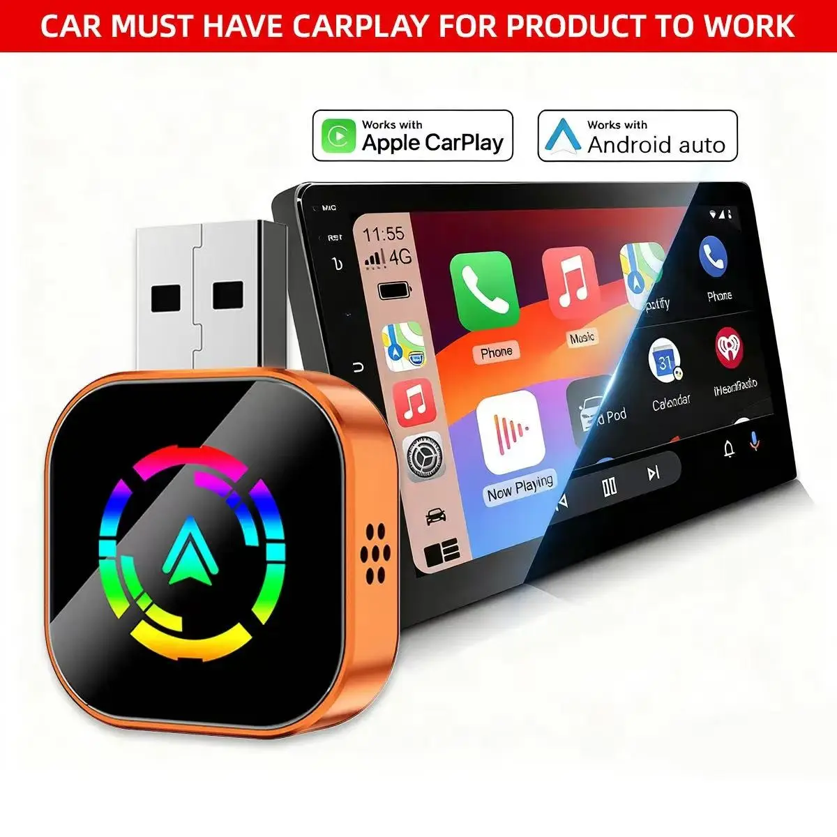 2026 New Wireless Carplay Adapter, Compatible with iPhone/android, Plug-And-Play, Automatic Connection, Hands-Free Calling