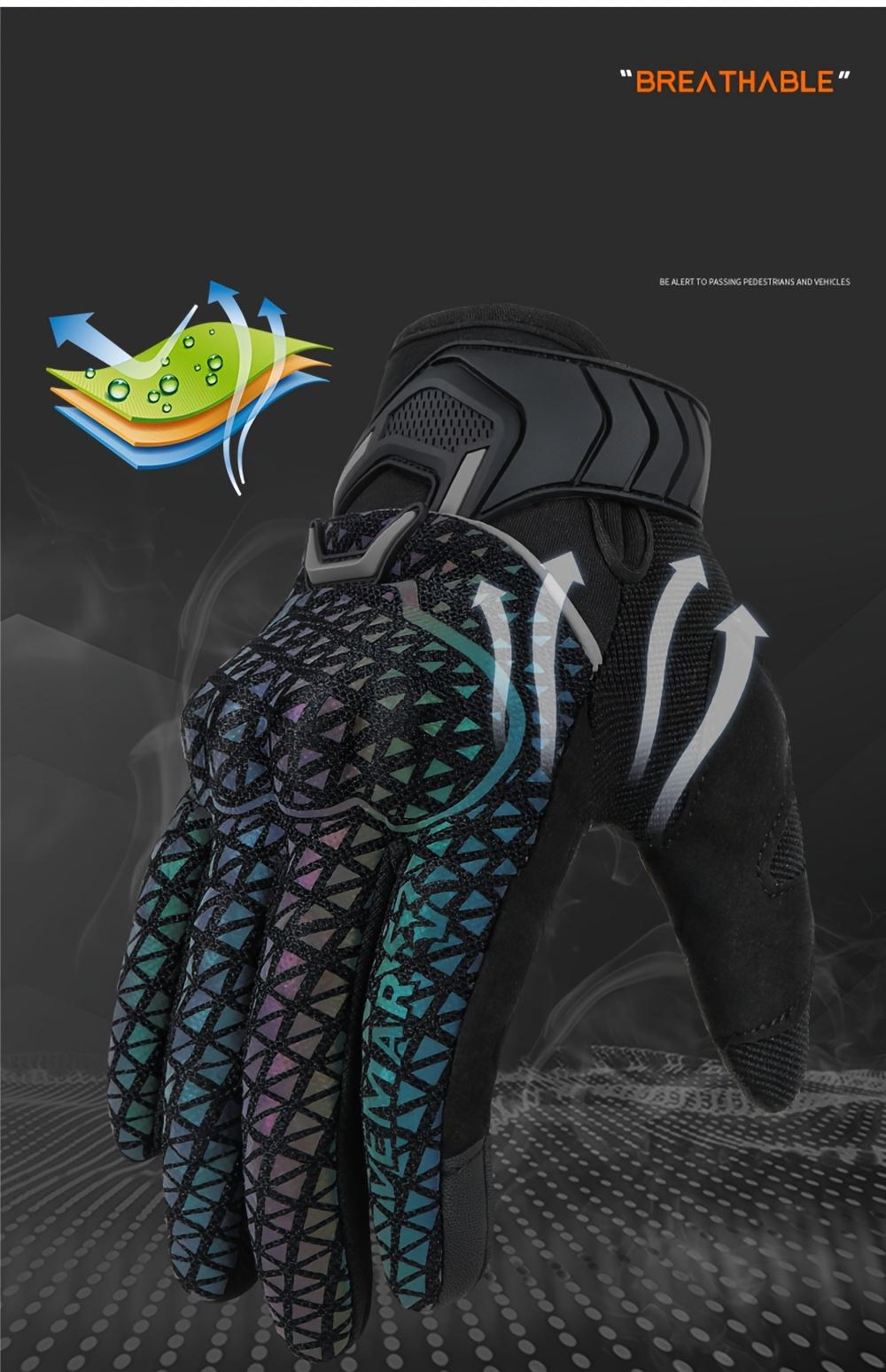 Motorcycle Riding Gloves for & - Touchscreen Compatible, Breathable Night Vision Reflective Gloves with Iridescent Rainbow Colors (/Headlight-Activated), Dirt Bike, ATV, MTB, MBX, Motorbike (Adjustable Strap Closure)