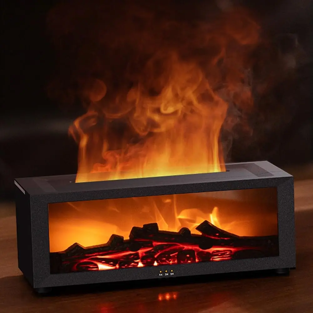 Essential Oil Diffuser Fireplace Flame Aroma Humidifier 7 Color Flames Remote Control 150ml Tank Quiet 50dB Auto Off for Bedroom Home Office Gift