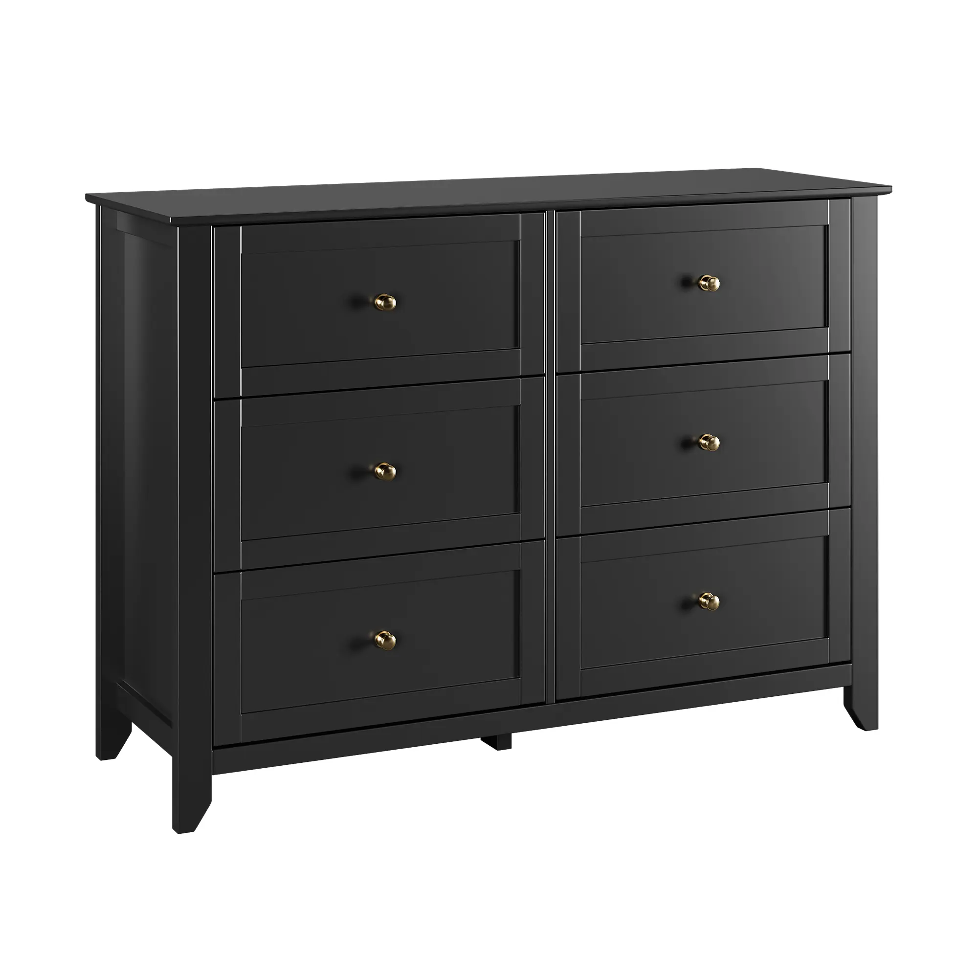 Modern 6 Drawer Dresser for Bedroom - Grey Wooden Chest with Deep Storage, Metal Knobs - Spacious Double Dresser for Living Room, Closet, Entryway, Hallway