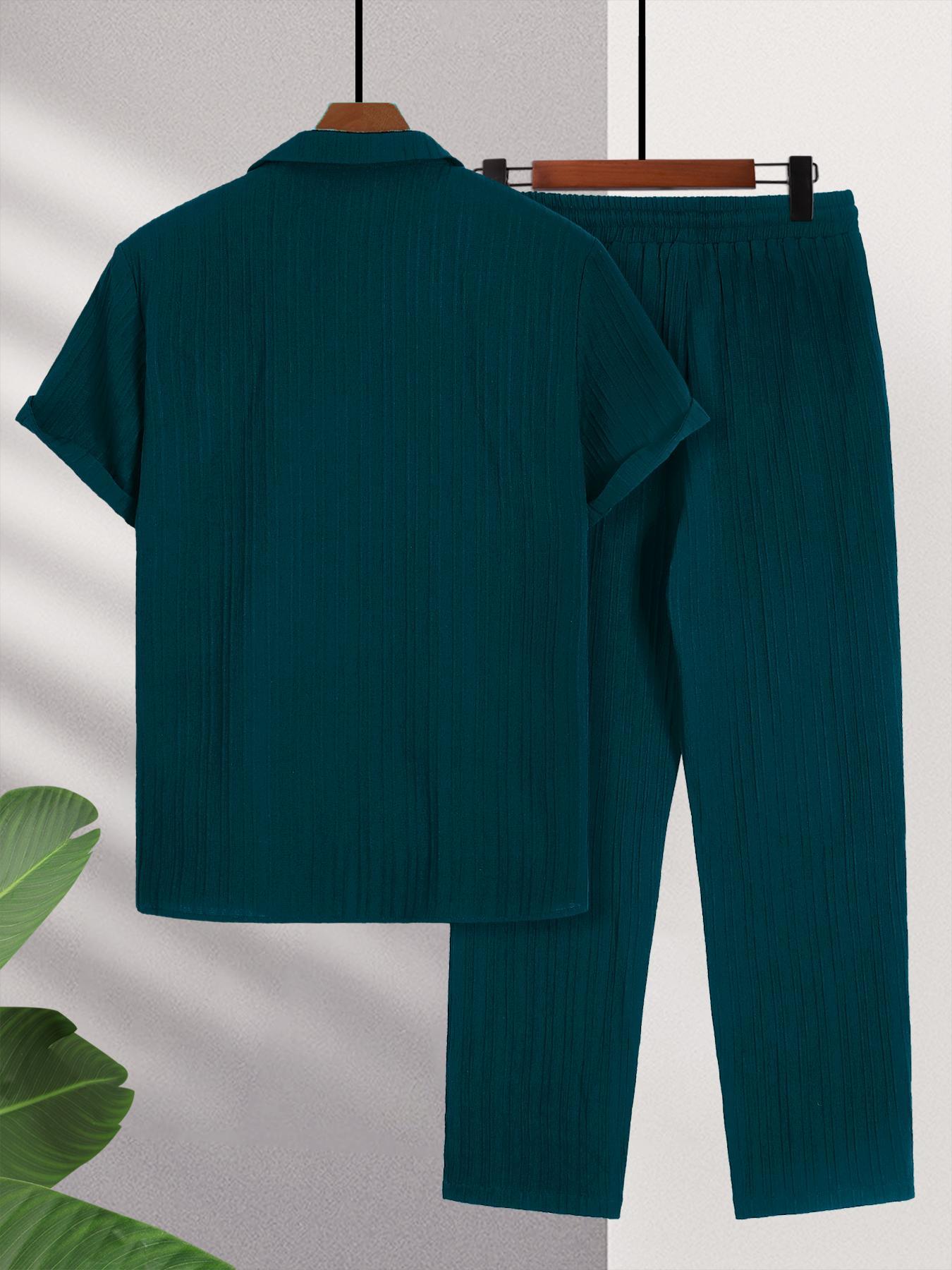 Men's Short Sleeve Shirt & Pants Two-Piece Set, Casual Button Top & Trousers for Summer, Men's Two-piece Set for Daily Wear, Matching Clothing Set