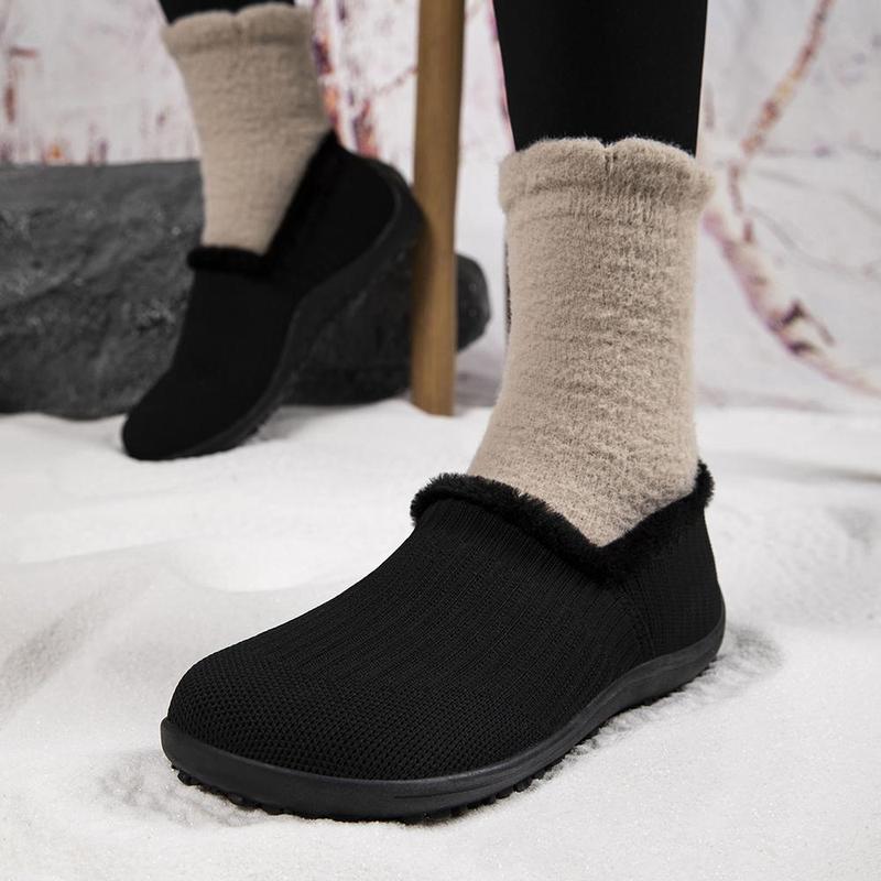 Women's Winter Cotton Slip-On Flats Ultra-Lightweight Breathable Zero Drop Anti-Slip Sole Casual Fashion Comfortable All-Season Sneakers