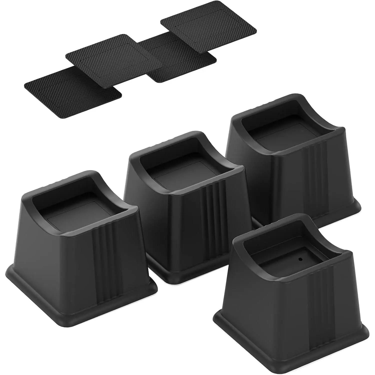 4-Pack PP Plastic Rectangular Bed Furniture Risers, 3 In Elevation for Bed & Couch Legs, 2500 lbs Load Capacity, Under Furniture Room Clearance Blocks (Black)
