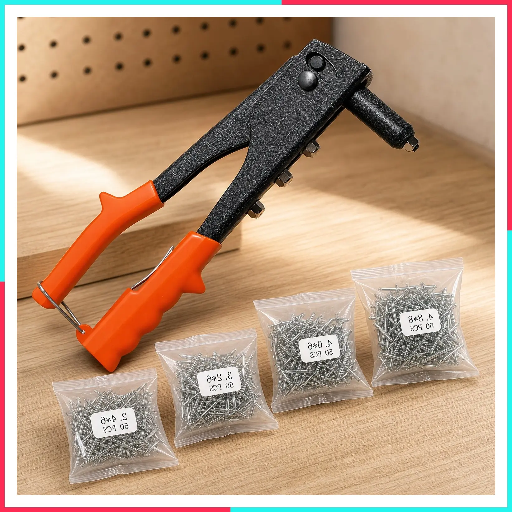 Professional Pop Rivet Gun Kit with 200Pcs Rivets, 3/32"-1/8"-5/32"-3/16", Heavy Duty Hand Riveter for Metal Work, Gutter, Automotive and DIY Projects