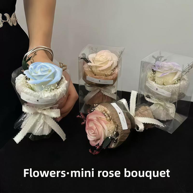 Mini Preserved Rose Bouquet in Gift Box, Eternal Single Rose Flower Arrangement, Romantic Valentine's Day Gift for Her, Mother's Day & Anniversary Home Decor