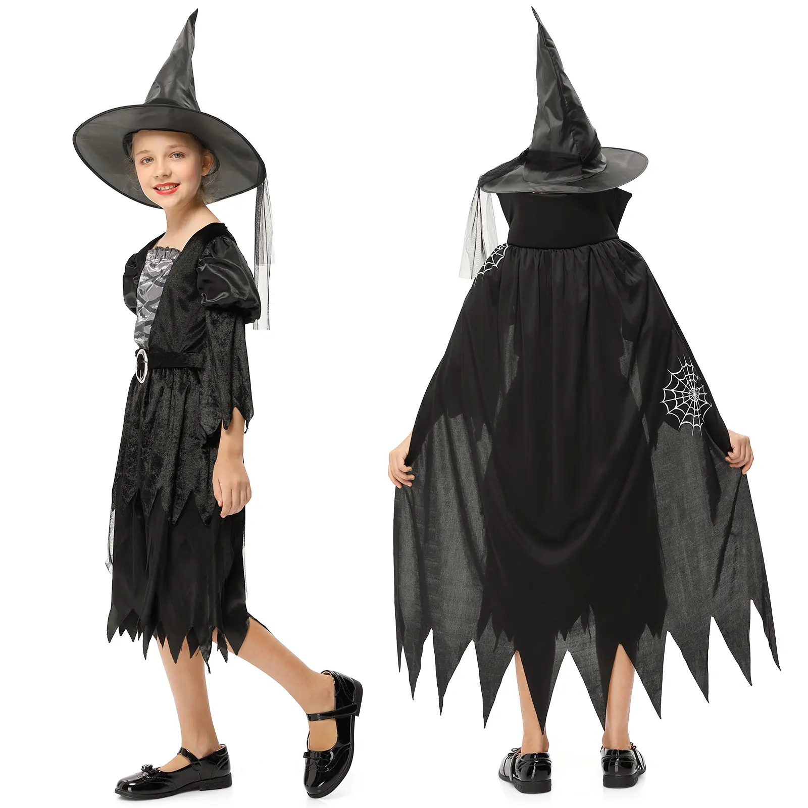 Classic Black Witch Dress Costume for Girls & Toddlers, Halloween Party Dress-Up Outfit - Witch Role Play Costume