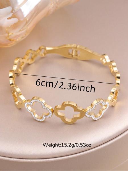 Women's Stainless Steel Bangle Bracelet Set, Chain & Flower Design Jewelry, Perfect Gift for Mom, Mother's Day, Birthday, Party Wear