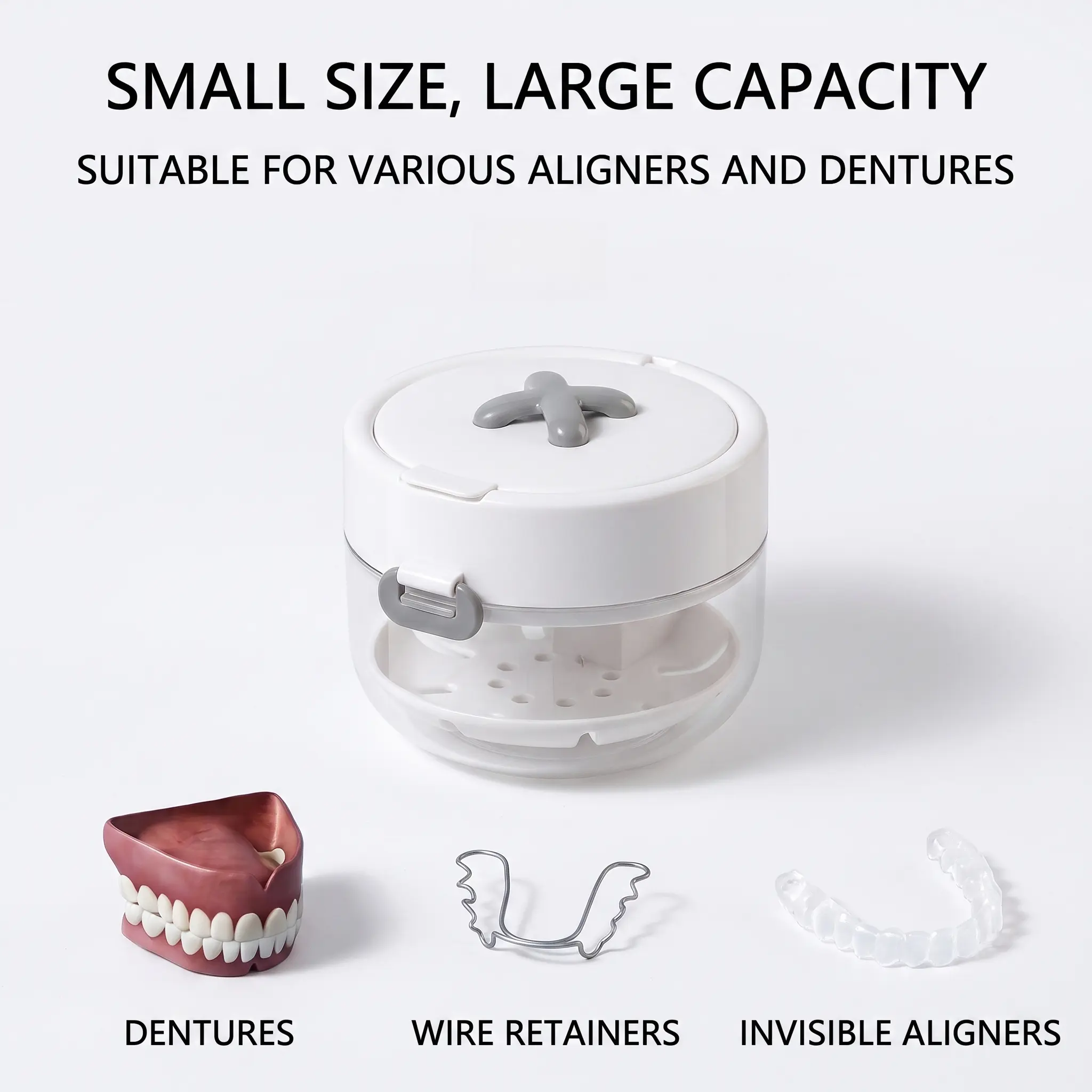 Retainer Cleaner Case Box,Storage Soak Container with Drain Tray for Travel Cleaning with Mirror and Brush-YY1