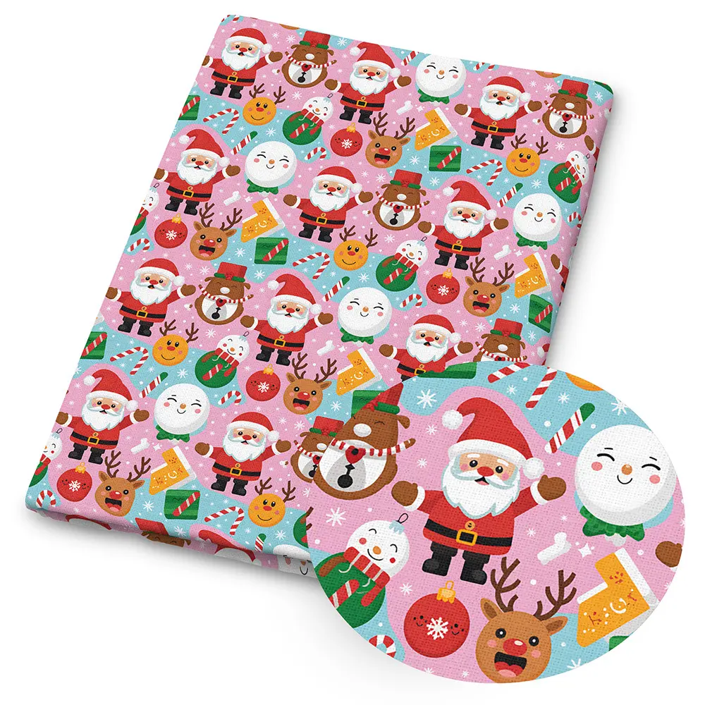 1pc Cute Christmas Print Fabric - 59 X 19.68 Inches (150 X 50 Cm) Pre-Cut Polyester Fabric with Santa, Penguin, Gingerbread Man & Owl Pattern - Suitable for Sewing, Scrapbooking, Tablecloths, And Crafts