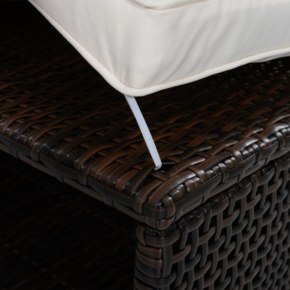 Outdoor steel-frame sun loungers with adjustable backrests; double patio sunbeds featuring hidden side tables and curved armrests; ideal for patios, pool decks, gardens, backyards, and other outdoor spaces