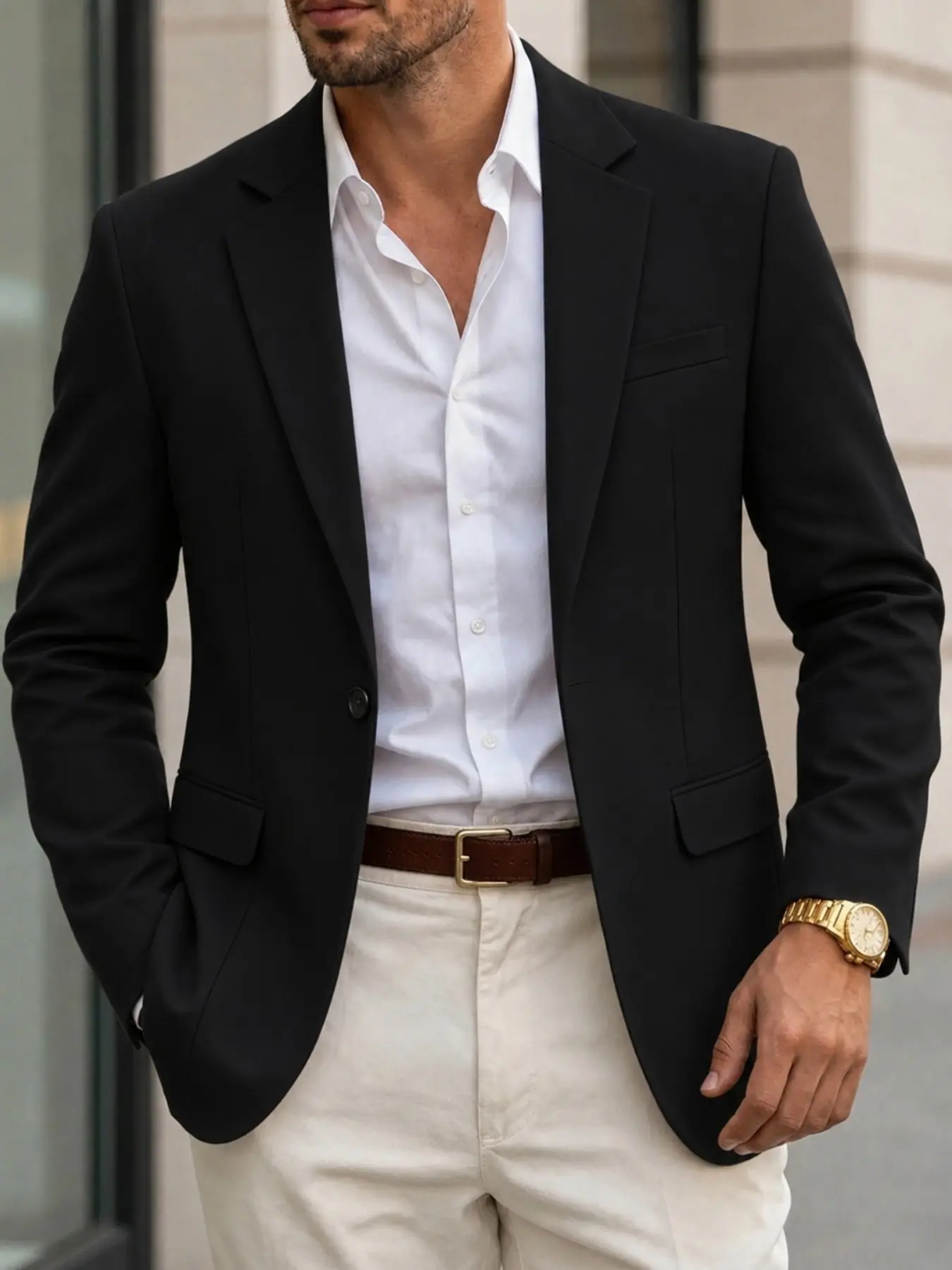 Men’s Black Casual Blazer, Business Wear, Relaxed Fit Single Button Long Sleeve Suit Jacket for Business, Office & Party