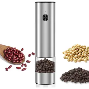 Electric Pepper  & Salt Mill -  Operated Stainless Steel  with Transparent Container LED Light -Hand  Push-Button  Adjustable Coarseness Easy Refill & Clean