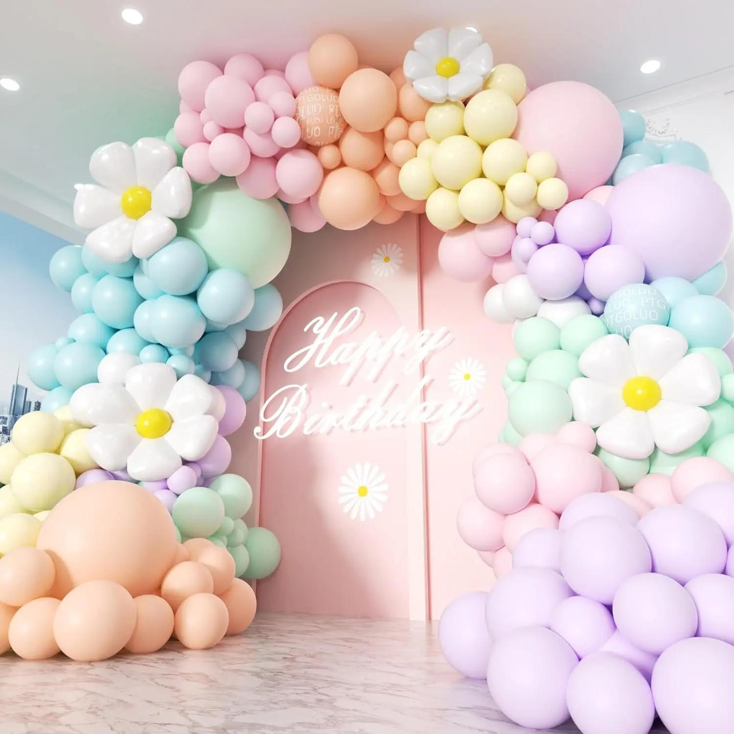 Daisy Pastel Balloon Garland Kit 171 count Pastel Macaron Balloon Arch Kit with Daisy Flower Balloons for Birthday  Shower Boho  Day Spring Daisy Floral Theme Party Decorations