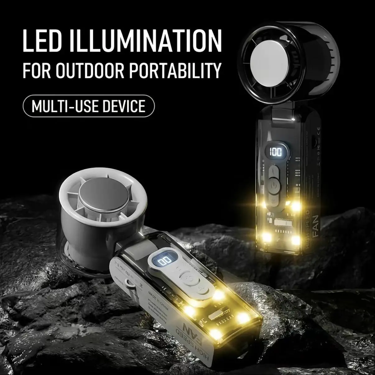 Cordless 3-in-1 Cooling Neck Fan, Portable Collapsible 5-Speed Turbo Adjustable Speed Fan - 180° Foldable, 360° Adjustable, LED Display, 3600mAh Rechargeable Battery, 220g, 2-4H Runtime, Handheld-Desktop Use, Ideal for Sports-Travel