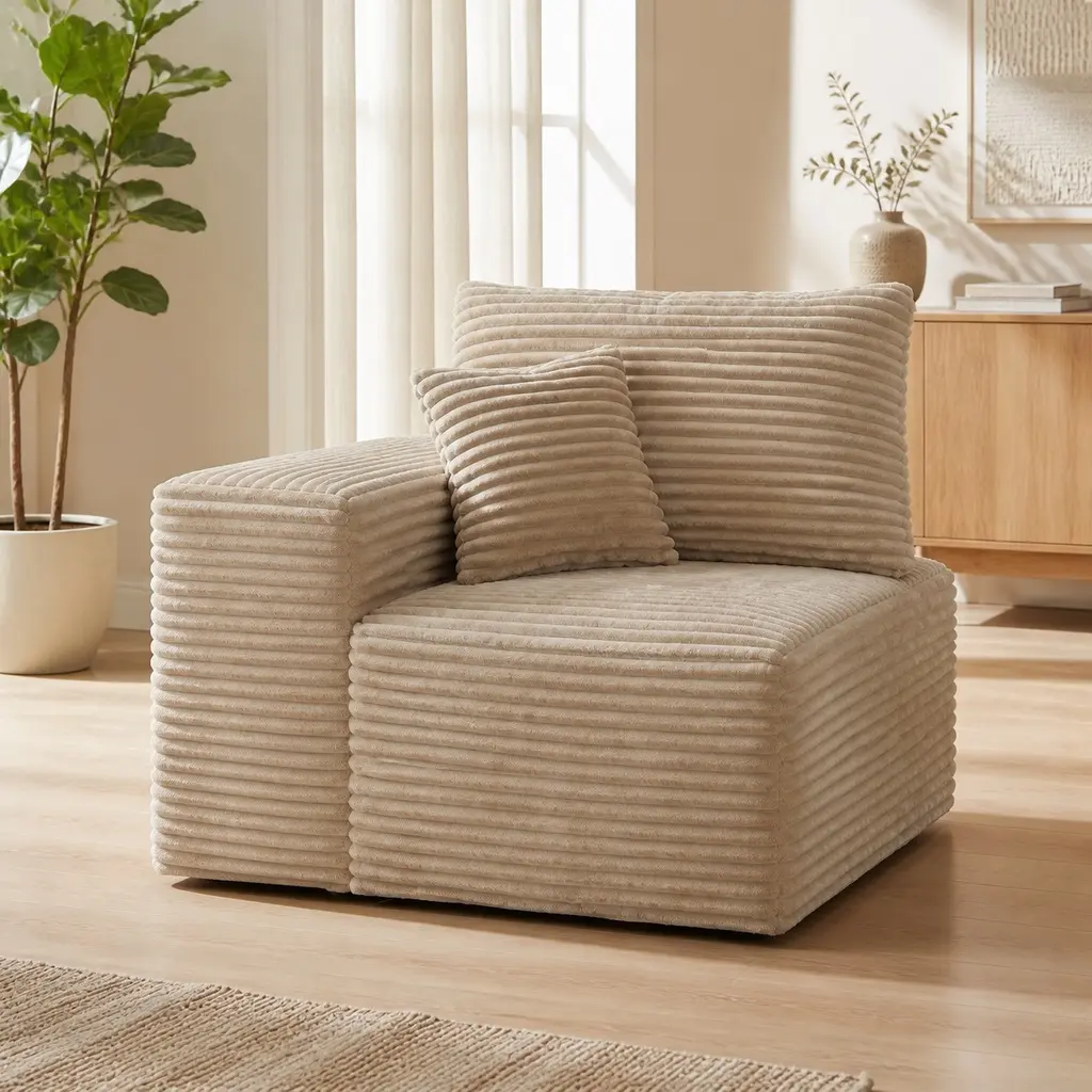 ARCH Modular Compression Corduroy Sofa Chair - Legless Floor-Hugging Armless Accent Furniture, 37.50" w x 37.50" d x 33.00" h, 41.00 lb, Camel, Easy Assembly, Chair for Bedroom & Small Space, Couch, Compression Sofa Structure