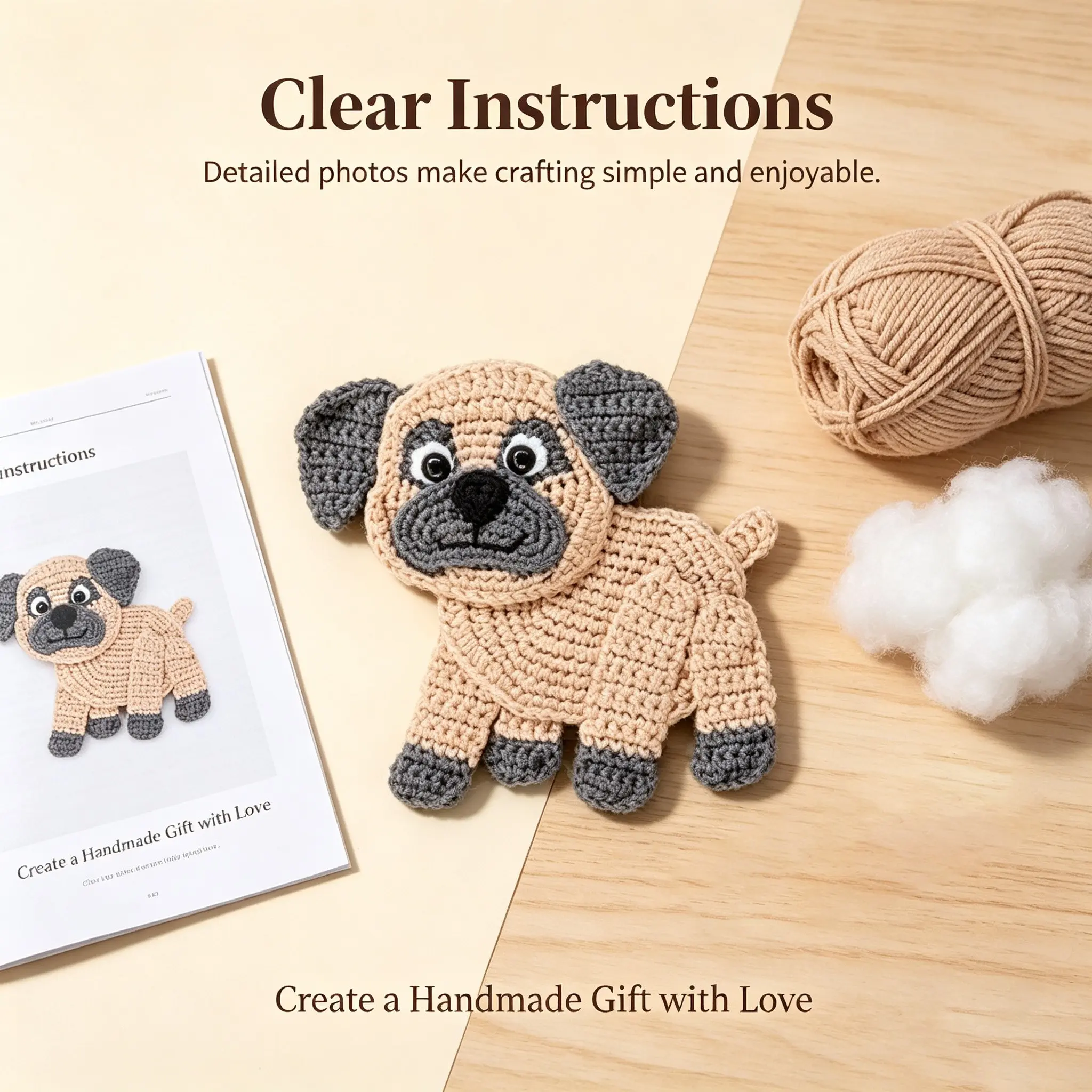 Beginner Crochet Kit with Puppy Stickers, Adult Crochet Set with Pdf Tutorial, DIY Crafting Supplies, Perfect Gift for Holidays