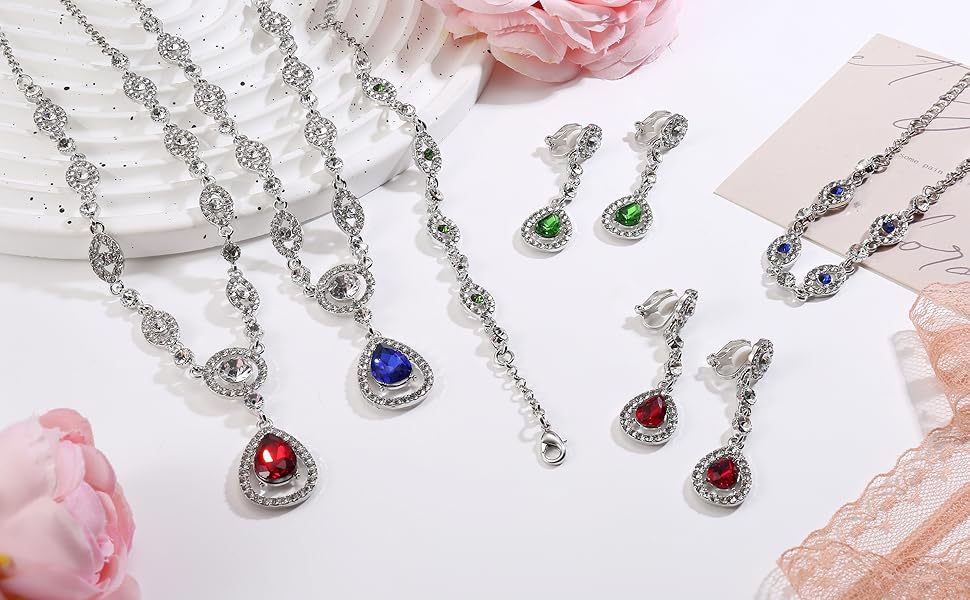 FIBO STEEL Luxurious Bridal CZ Jewelry Set for Women Wedding Party Prom Bridesmaid Teardrop Pendant Earrings Necklace Bracelets Eco-friendly Alloy Sparkling CZ Adjustable Size Ideal Gift FIBO STEEL Luxurious Bridal CZ Jewelry Set for Women Wedding Party Prom Bridesmaid Teardrop Pendant Earrings Necklace Bracelets Eco-friendly Alloy Sparkling CZ Adjustable Size Ideal Gift