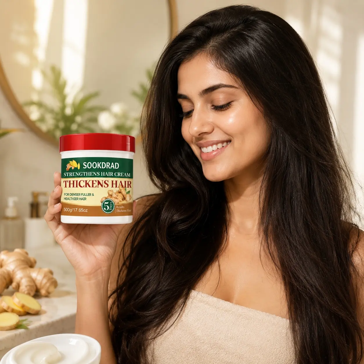 Hair cream, ginger infused, thickens hair, denser fuller healthier hair, 5 days results, all hair types, 500g