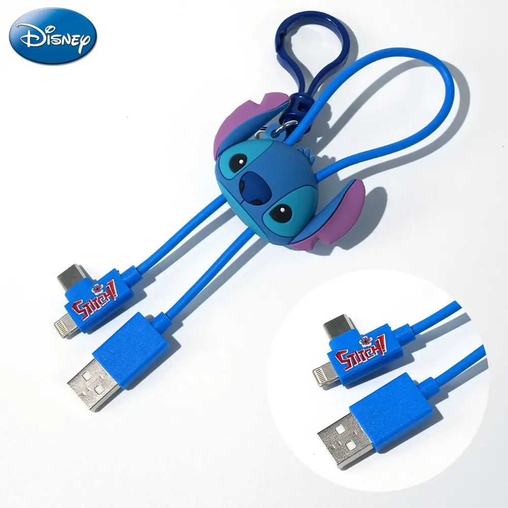 Disney Stitch/minnie 3D Foam USB Cable Bag Clip, 3-In-1 Universal Charger, Retro Design, Backpack Keychain, Teen Gamer Gift, Travel Essential