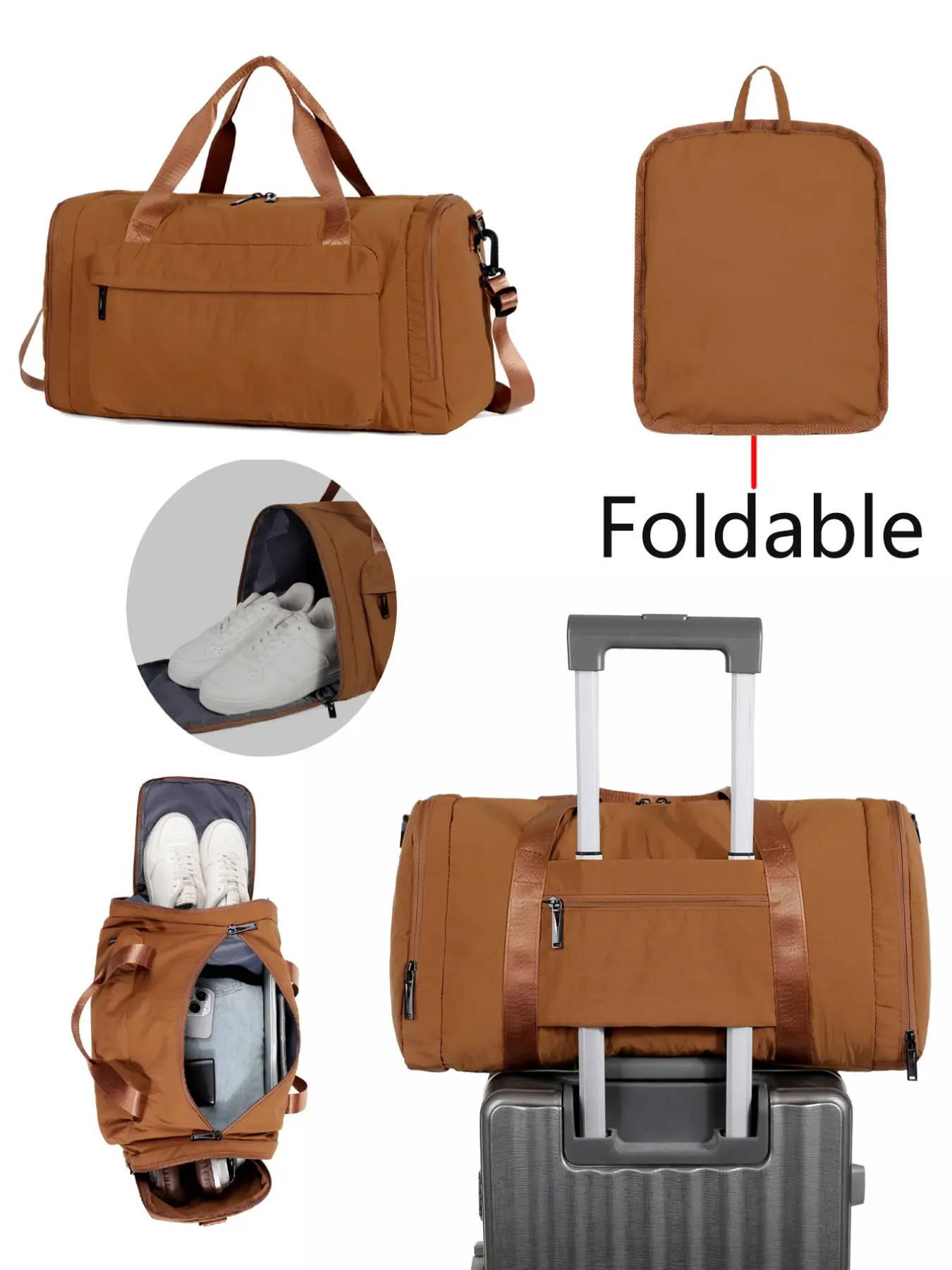 Foldable Shoe Storage Travel Bag, Dry Wet Separation Luggage Organizer, Large Capacity Crossbody Backpack, Unisex Short Trip Essentials