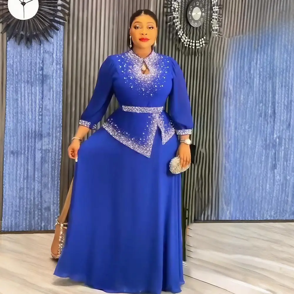 Women's 2025 Formal Plus Size Dashiki Long Maxi Dress - African Party Gown, Turkey Muslim Style, Diamond Accents, Plant-Inspired Details, XXXL, Normal Type, Spring